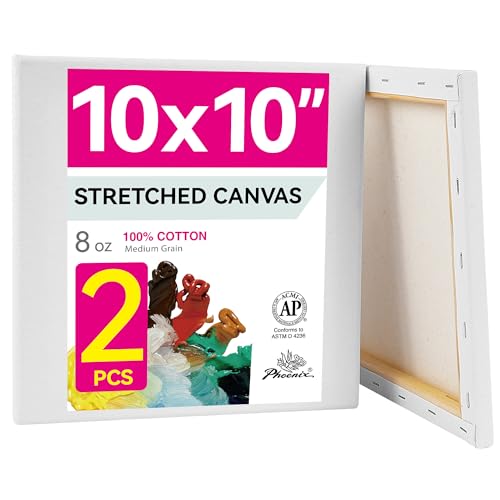PHOENIX 10x10 Inch Pack of 2 Canvas - Square Stretched Canvases for Painting, 8 Oz Triple Primed 5/8 Inch Profile 100% Cotton White Blank Framed Canvas for Oil Acrylic & Pouring Art - size: 10"x10", style: Studio 2 Pack Set