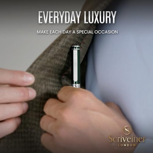 Scriveiner Green Ballpoint Pen - Stunning British Racing Green Luxury Pen, Chrome Finish, Schmidt Black Refill, Best Ball Pen Gift Set for Men & Women, Professional Executive Office, Nice Designer Pen - color: 4. British Racing Green with Chrome