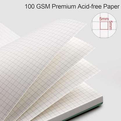 AHGXG Spiral Graph Paper Notebook, 110 Pages, A4 (8.5" x 11") | 100 gsm Thick Grid Paper, Waterproof Plastic Cover, for School Writing Engineering (Green) - color: Green, style: A4-Graph