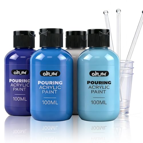 Colorful Blue Series Acrylic Pouring Paint Set, 4 Colors, 3.34 oz Craft Kit - color: Blue Color