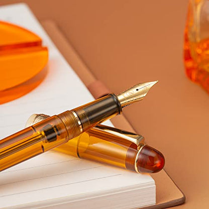 Asvine V126 Vacuum Filling Fountain Pen Extra Fine Nib, Transparent Brown Acrylic, Large-Capacity with Gift Case - color: Transparent brown, style: Extra Fine Point