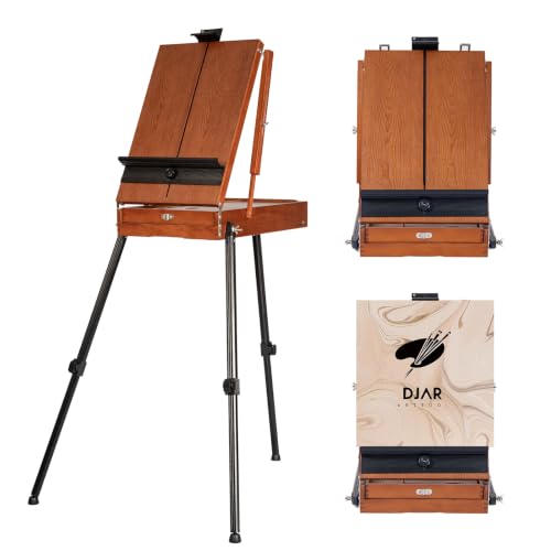 DJAR French Easel for Painting, Portable Adjustable Art Easel with Drawer, Wooden Palette, Holds Canvas up to 34", Sketchebox for Adults, Artists