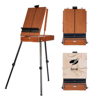 DJAR French Easel for Painting, Portable Adjustable Art Easel with Drawer, Wooden Palette, Holds Canvas up to 34", Sketchebox for Adults, Artists