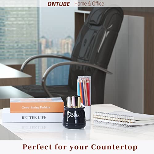 ONTUBE Porcelain Pens Holder Stand ,Ceramic Pencils Holder (Black) | Porcelain, ceramic, pen & pencil holder, sturdy, easy-clean, non-slip, compact, elegant, durable, versatile, white, modern - color: Black