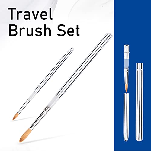 Falling in Art 2 Pcs Round Travel Paint Brush Set | Synthetic Kolinsky Hair Portable Artist Paintbrushes with Protective Pouch for Watercolor,Gouache, Acrylic Paints - size: 2 Pcs Round Kolinsky Hair
