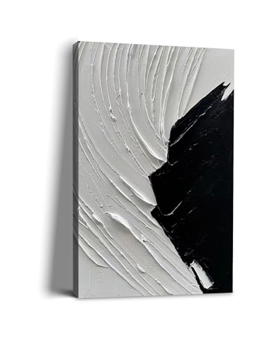 NANKAI Art Hand Painted Thick textured black and white Minimalist home wall Art Deco oil painting 36x24 inches - color: NKHB152