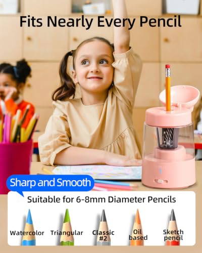 ZMOL Bunny Electric Pencil Sharpener for Colored Pencils, 6-8mm, Pink - color: Pink