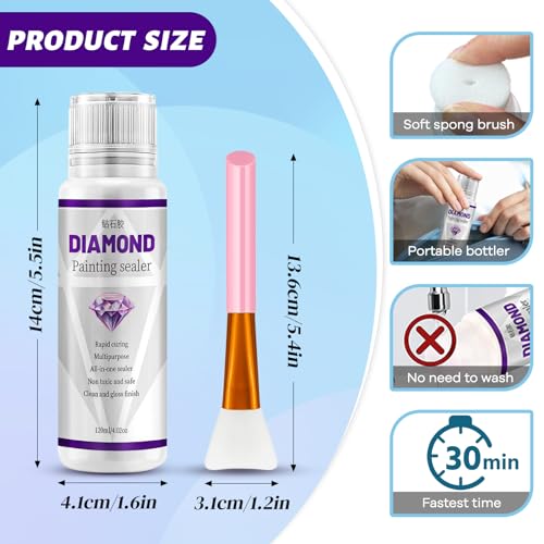 Yunnuo Diamond Painting Sealer 120ML, Diamond Art Glue Sealer with Silicone Brush, 5D Diamond Painting Glue Accessories for Adult, Suitable for Gem Art Painting,Coaster,Puzzles, Diamond Mirror(4OZ) - color: J001-diamond sealer 120ML