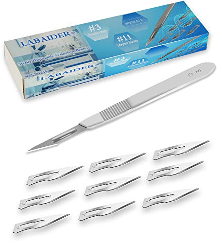 LabAider Surgical Grade Blades #11 10pcs Sterile with #3 Scalpel Knife Handle for Biology Lab Anatomy, Practicing Cutting, Medical Student, Sculpting, Repairing - color: #11-10PCS, size: #11