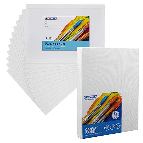 FIXSMITH Canvas Boards for Painting 9x12 Inch, Super Value 12 Pack White Blank Canvas Panels, 100% Cotton Primed, Painting Art Supplies for Professionals, Hobby Painters, Students & Kids - size: 9"×12"