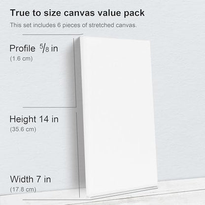 PHOENIX Long Stretched Canvas for Painting 7x14 Inch/6 Value Pack, 8 Oz Triple Primed, 5/8 Inch Profile, 100% Cotton White Blank Canvas, Rectangular Framed Canvas for Oil Acrylic & Pouring Art - size: 7"x14", style: Studio Set (8 Oz.)