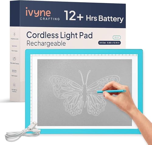 iVyne Rechargeable A4 Light Pad for Tracing & Weeding - LED Light Board for Weeding Vinyl - for Cricut Vinyl Weeding Tools - Ultra-Thin & Portable - Perfect for Artists & Crafters - Blue - color: Blue, size: Rechargeable - Light Pad