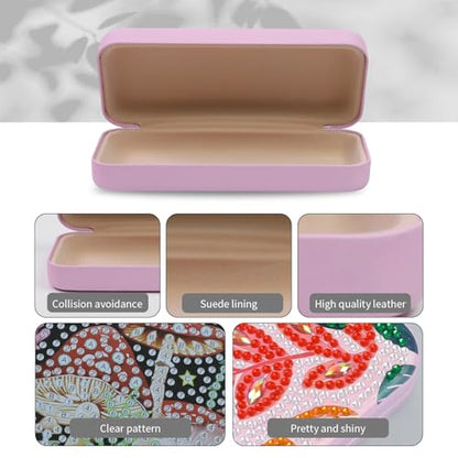 FlyingMage 5D Diamond Art Painting Kit for Adults Beginner, Small DIY Diamond Dots Gem Art Painting Mosaic Kits, Cute Hard Shell Sunglasses Eyeglasses Glasses Case for Women Teen, Boho Leaf - color: Pink Leaf