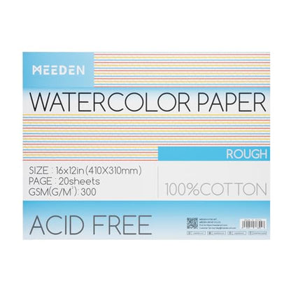 MEEDEN Cotton Watercolor Paper Block: 16" x 12" Rough Grain of 20 Sheets - color: Rough Grain, size: 16×12"