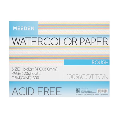 MEEDEN Cotton Watercolor Paper Block: 16" x 12" Rough Grain of 20 Sheets | 140lb/300gsm 100% Cotton Watercolor Paper Pad, Acid-free Art Paper for Painting, Drawing, Watercolor, Gouache, Ink and More - color: Rough Grain, size: 16×12"