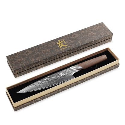 SAMCOOK Chef Knife,8 Inch Professional Sharp Hammered Damascus Knife,High Carbon Stainless Steel Kitchen Gyuto knife,Ergonomic Black Walnut Handle with Premium Gift Box - color: 8" Black Walnut