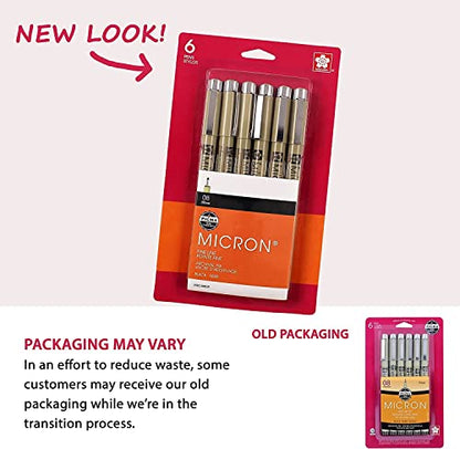 SAKURA Pigma Micron Fineliner Pens, Black, 08 Point, 0.50 mm, 6 Pack - style: Micron 08