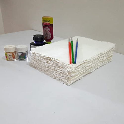 Handmade 200 GSM Cotton Rag Deckle Edge Paper – Pack of 25 Sheets – Premium Textured Wedding Invitation, Calligraphy, Watercolor Mixed Media (8.5x12" (A4, Standard US Letter Card)) - size: 8.5x12" (A4, Standard US Letter Card)