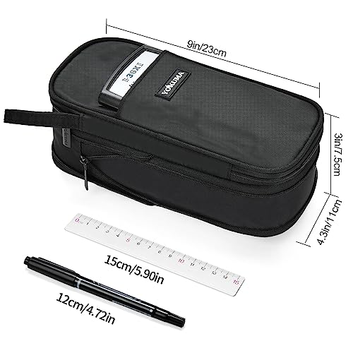 YOKUMA Foldable Pencil Case Pouch Bag for Boys Teens Big Capacity Box,Black | Expandable,Cute,Durable Zipper,Lightweight,Aesthetic,Back to School Supplies Gift for Kids Students College Adults Preppy - color: Black