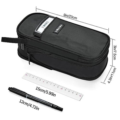 YOKUMA Foldable Pencil Case Pouch Bag for Boys Teens Big Capacity Box,Black | Expandable,Cute,Durable Zipper,Lightweight,Aesthetic,Back to School Supplies Gift for Kids Students College Adults Preppy - color: Black