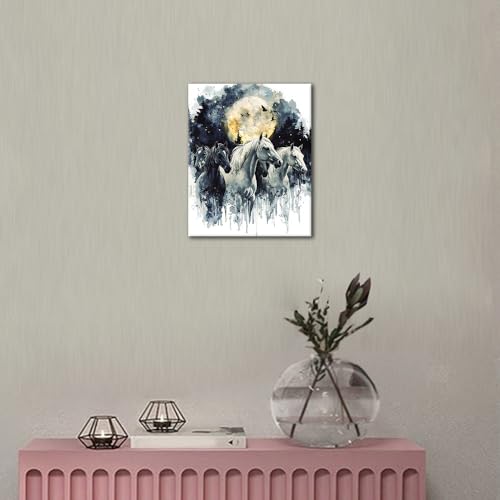 TUMOVO Animal Paint by Numbers Gift for Adults Hors | ink painting of a horse art on 16x20 inch unframed canvas with acrylic paints and 3 brushes, relaxing DIY craft wall decor. - color: Horses