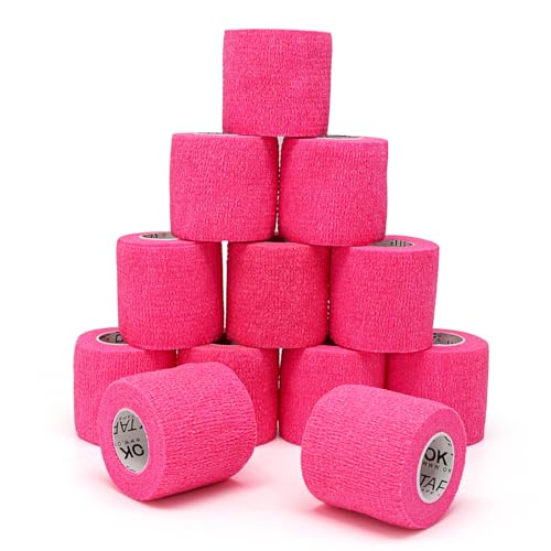 OK TAPE 12 Rolls Self Adhesive Bandage Wrap, Cohesive Elastic Athletic Tape - color: Pink, size: 2 Inch