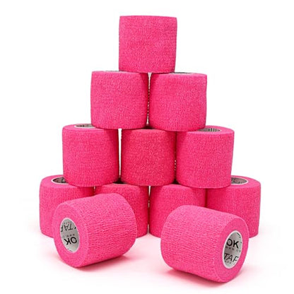 OK TAPE 12 Rolls Self Adhesive Bandage Wrap, Cohesive Elastic Athletic Tape - color: Pink, size: 2 Inch