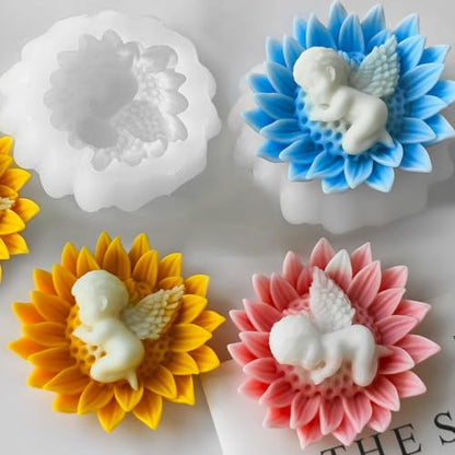 Flower Candle Molds, 3D Sunflower Angel Baby Flower Making Mold - color: 1 PCS Baby In Sunflower Silicone molds