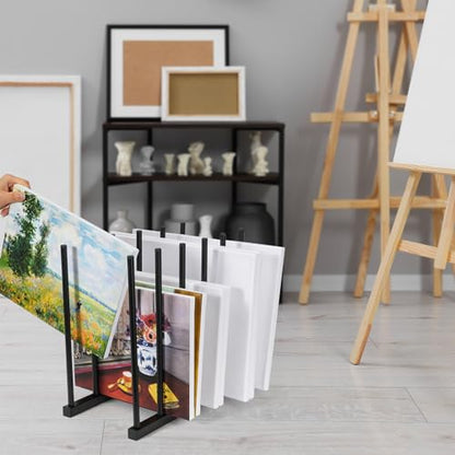 ikkle Art Storage Rack Painting Canvas Storage Rack for Display, Metal Drawing Printing Rack for Canvas Frames, Black