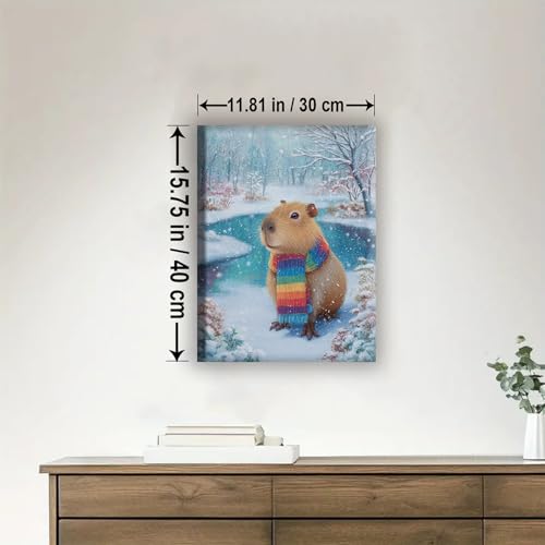 Aeontinity Capybara Winter Animal Framed Canvas DIY Paint by Numbers Kit Bar Cafe Cave Home Room Wall Bathroom Porch Patio Decor Gift, 16 x 12 Inch - color: CAPYBARA WINTER