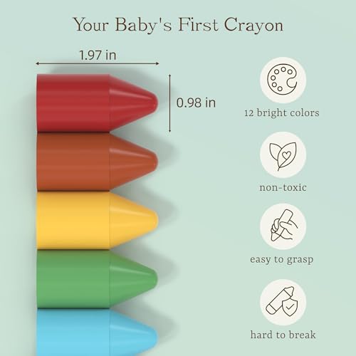 Soy & Beeswax Crayons for Toddlers, 12 Colors Non-Toxic Natural Crayons, Chunky Easy-Grip Design for Little Hands, Unbreakable Baby Art Supplies - size: 12 Count (Pack of 1)