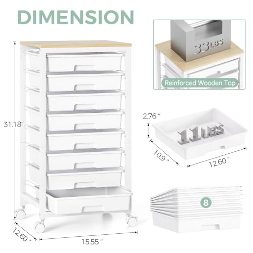 SYKIARIOL Rolling Cart with 8 Drawers,White - color: White, size: 8 Drawers