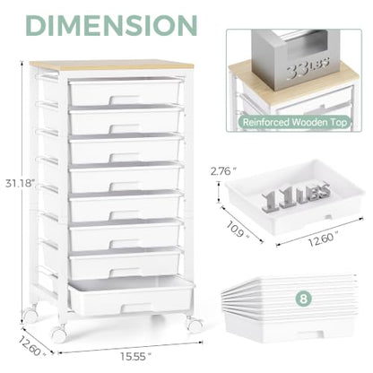 SYKIARIOL Rolling Cart with 8 Drawers,White - color: White, size: 8 Drawers