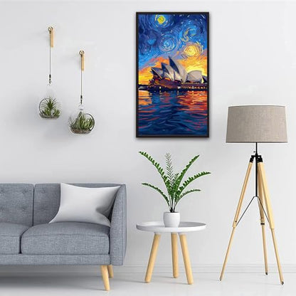 ARTGOTO Large Paint by Numbers for Adults Sydney Opera House | 15.7x27.5inch/40x70cm Paint by Number Kit on Canvas, Starry Sky Harbor Acrylic Painting Set with Brushes, No Frame - color: PBN050