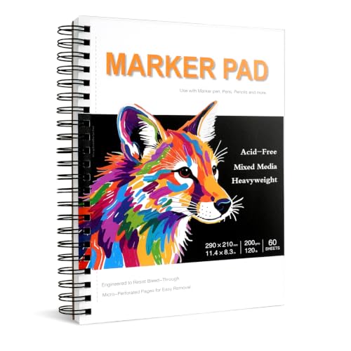 Marker Pad 8.3x11.4 Inch A4– 60 Sheets, 200gsm, Spiral Sketchbook | Bleed-Proof Drawing Paper for Alcohol Markers, Colored Pencils & Mixed Media | Acid-Free Art Pad for Artists & Adults - size: 8.3x11.4