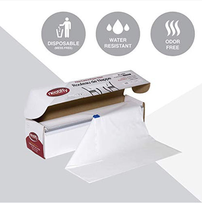 Neatiffy Disposable Plastic Table Cloth Roll | 54 in x 108 Ft Waterproof Tablecloth | Table Cover for Rectangle, Square, Round Oval Tables | Picnic, Party, Banquet, Birthdays, Weddings - White - color: White