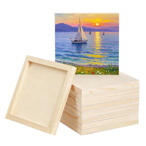 10 Pack 5x5 Inch Unfinished Wood Panel Boards for DIY Painting Art Crafts | Blank Wood Canvas Frames for Oil Paint Pouring & Valentine Halloween Xmas Decor - size: 5"×5" 10 Pack
