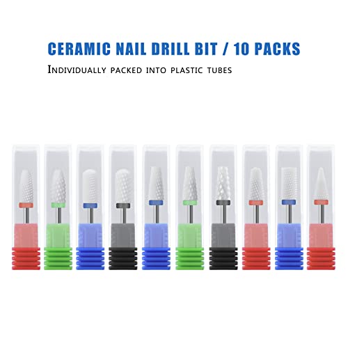Ceramic Nail Drill Bit 10Pcs-3/32 Nail Drill Bits for Acrylic Nails,Professional Electric Nail Drill for Crystal Nail Extension Nail Removal,The Short Handle Does Not Shake. - size: Combo 01
