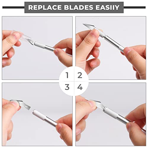 DIYSELF 23 Pack Scrapbooking Tools, Exacto Knife Craft Knife Precision Carving Hobby Knife Kit, 20 Spare Art Knife Blades for Art, Scrapbooking, Stencil, 8" x 6" Cutting Mat - color: Light Grey
