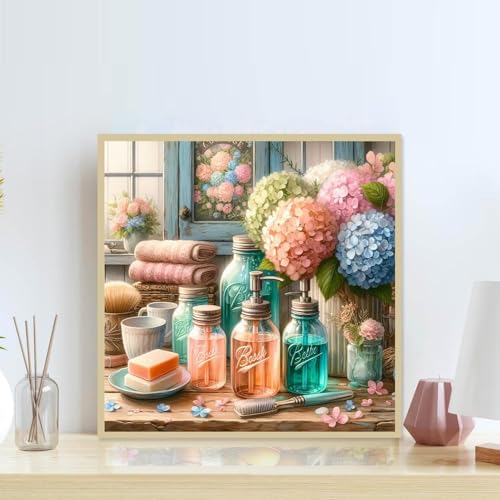 Accompany Wind Hydrangea Diamond Art Kits for Adults, 5D Flowers Diamond Painting Kits for Beginners,DIY Round Full Drill Diamonds Gem Art Crafts for Home Wall Decor Gifts 14x14 Inch - color: Hydrangea