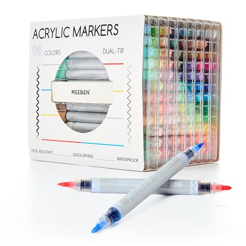 MEEDEN Acrylic Paint Markers Dual Tip: 96 Colors Brush & Round Tip for Art | Quick Dry, No-bleed Paint Markers with Automatic Ink Control for Adult Coloring, Waterproof Markers DIY Art & Crafts Gifts - color: 96 Colors