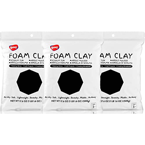 BOHS Foam Clay, Black Air Dry Modeling Clay, 3.3 lb, 3-Pack - color: Black, size: 1500 g