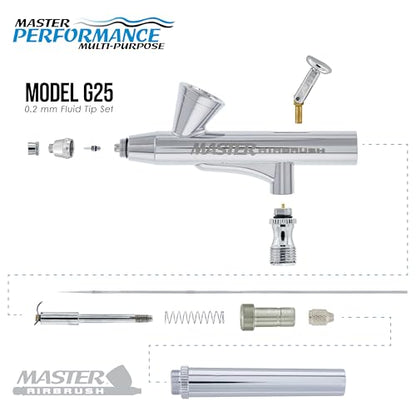 Master Airbrush G25 Multi-Purpose Dual-Action Gravity Feed Airbrush Gun Kit - size: G25 .2mm Fine Finishing