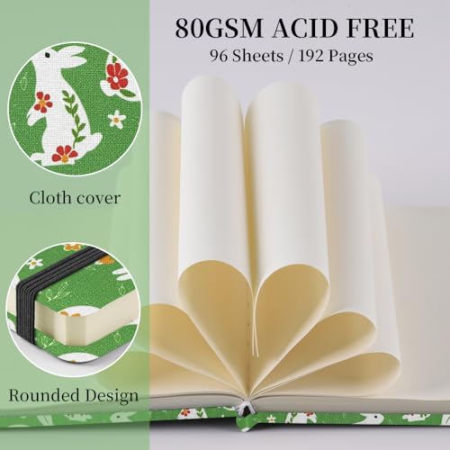 5x5" Pocket Sketch Book,80gsm Hardcover Art Sketchbook for Drawing Journal | Cloth Cover,80gsm Blank Paper,96Sheets,Lay-Flat,Portable Travel Creation Paint Diary Memo Planner,Dry Media.Green Rabbit - color: Cloth Cover-4.8x4.8in-Green Rabbit