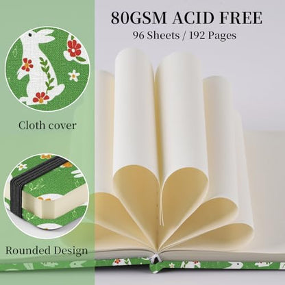 5x5" Pocket Sketch Book,80gsm Hardcover Art Sketchbook for Drawing Journal | Cloth Cover,80gsm Blank Paper,96Sheets,Lay-Flat,Portable Travel Creation Paint Diary Memo Planner,Dry Media.Green Rabbit - color: Cloth Cover-4.8x4.8in-Green Rabbit