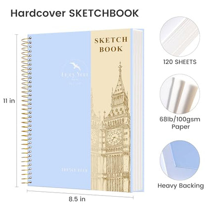 Hardcover Sketchbook for Drawing Spiral Sketch Book for Adult Kids 8.5 x 11 | 100gsm 68lb 120 Sheets Sketch Pad Premium Drawing Book Art Supplie,Blue - color: Blue