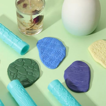ORIGACH 5 Pcs Pattern Theme Polymer Clay Texture Roller for Earring Making | Embossing Pottery Texture Rollers with Plastic Storage Box for Earring Making - style: 0055-01