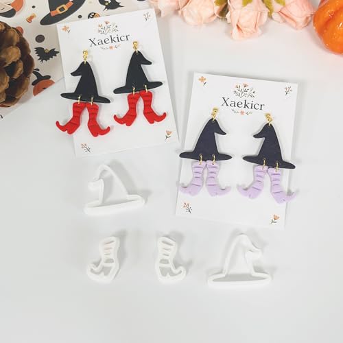 Xaekicr Halloween Witch Hat and Boots Polymer Clay Cutters – 2pcs Clay Earring Cutters for Halloween Jewelry Making – Clay Tools for Polymer Clay Molds - color: L color