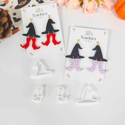 Xaekicr Halloween Witch Hat and Boots Polymer Clay Cutters – 2pcs Clay Earring Cutters for Halloween Jewelry Making – Clay Tools for Polymer Clay Molds - color: L color
