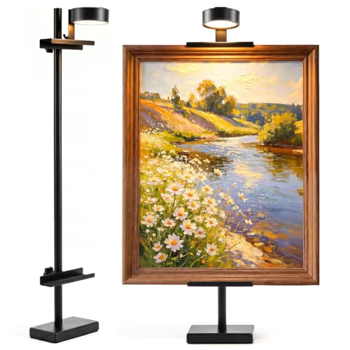 Adjustable Tabletop Easel Stand with Picture Frame Light, Black | Picture Easels for Display Up to 29" H, Picture Frame Holder, For Art, Photo - color: Light Black
